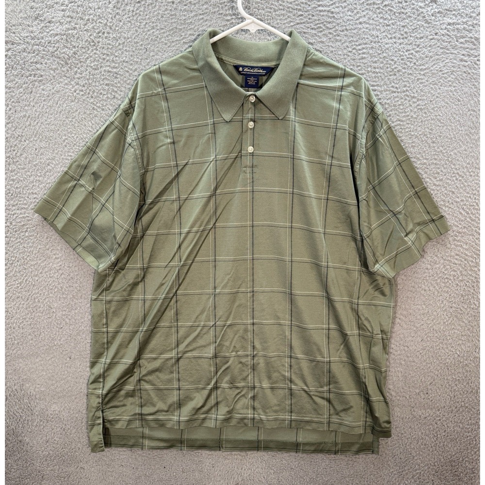 Brooks Brothers Shirt Adult XL Green Check Polo Double Mercerized Cotton Stretch